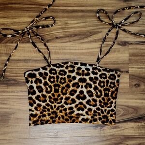 NWOT Shein Leopard Print Tie Strap Cropped Tank Size Small
